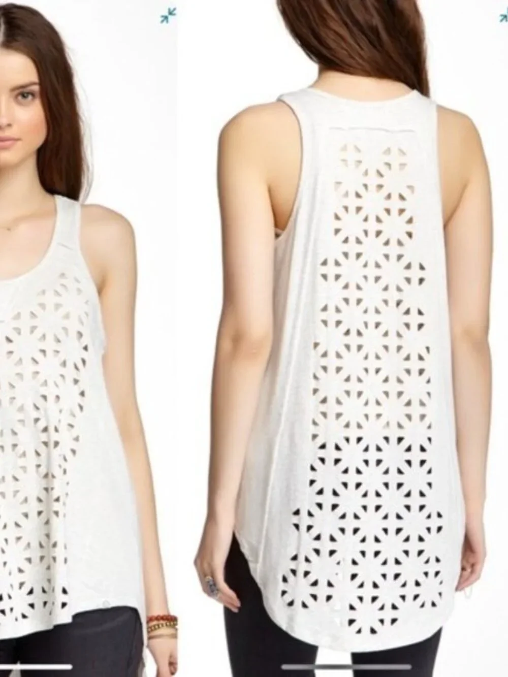 Sloane Rouge | Gray Cream Lasercut Blouse | Size Medium